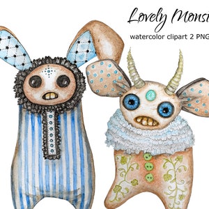 Acquerello Mostri Bunny Clipart Bel giocattolo coniglio a strisce bambola fantasia bestie arte PNG festa di compleanno ragazza arredamento
