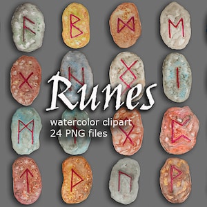 Acquerello Rune Clipart Font Alphabet clip art PNG Scandinavo magia fortune-telling divinazioni decorazioni disegnate a mano per vichinghi ragazzo