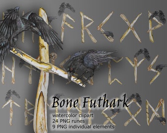 Aquarel runen clipart bot futhark lettertype alfabet clip art PNG Scandinavische magische waarzeggerij handgetekende interieur voor Vikingen jongen