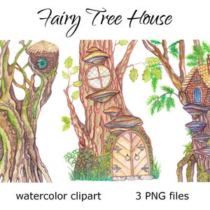 Aquarel Fairy boomhuis Clipart Fantastic Fantasy Oude Eiken architectuur huis oude vintage PNG