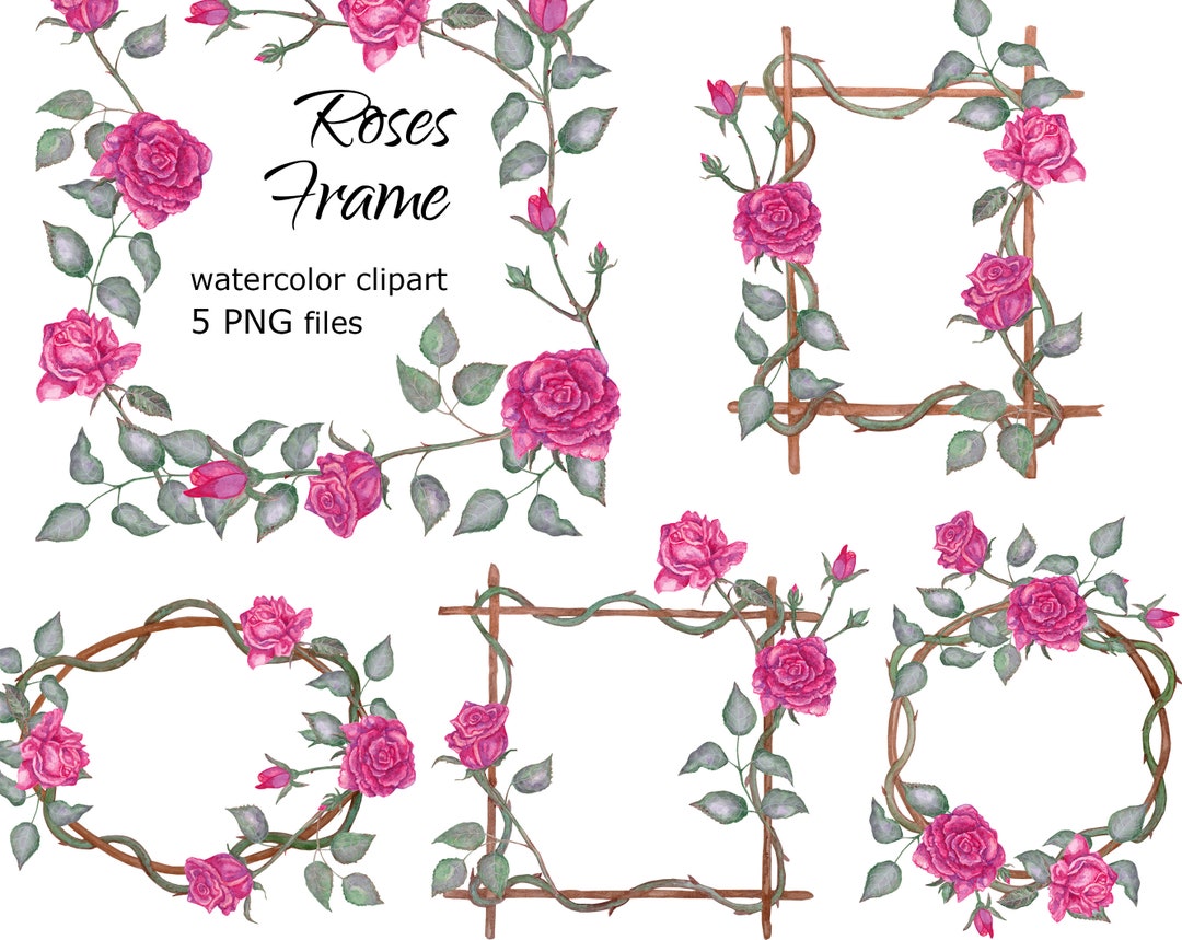 Watercolor Floral Frame Clipart Red Rose Wreath Digital PNG Valentine ...