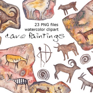 Pintura rupestre Arte acuarela сlipart Piedras Petroglifo clip art PNG dibujado a mano decoración de la naturaleza