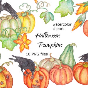 Aquarel Halloween Pompoenen Clipart Kraaien enge magische hekserij home decor uitnodigingskaarten PNG