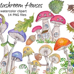 Aquarel Fairy Mushroom House Clipart Fungi Fantastic Fantasy bos bos boom home decor uitnodigingskaarten PNG
