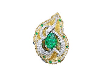 18K White Yellow Gold Designer Emerald Ring - 4.98 Carat Total Weight, Eye Clean Green Color, Jewelry For Women, Gift For Her, Fine Jewelry