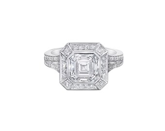 18K White Gold Art Deco Style Ring, 2.79ct TW Asher Cut, SI1 Clarity, E Color and Side Stones, Jewelry For Women, Gift For Her Fine Jewelry