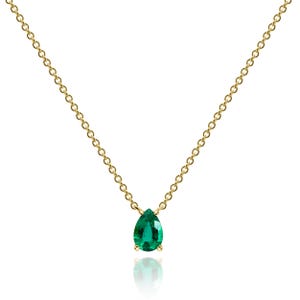 14K Yellow Gold Pendant Necklace With 1.14 TCW Pear Shape Emerald Elegant Jewelry For Women, Minimalist Anniversary Gift Necklace For Her