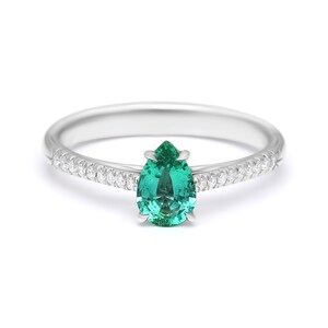 18k White Gold Ring with 0.91ct Emerald Pear Shape Diamond Ring, Handmade Dainty Rings, Unique Jewelry For Women, Rings For Women Engagement