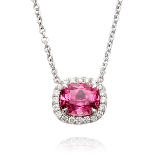 18k White Gold Necklace With 1.94ct. Pink Tourmaline Cushion Gold Pendant, Unique Gifts, Anniversary Gifts For Her, Handmade Jewelry For Her