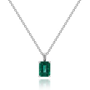 14K White Gold Pendant Necklace, With 0.96 TCW Emerald-Cut Emerald Elegant Jewelry For Women, Anniversary Gift For Her Minimalist Jewelry
