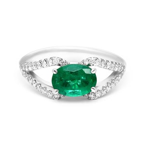 18k White Gold Ring With 1.64ct. Emerald Oval Split Shank Gold Rings, Handmade Dainty Rings, Unique Jewelry For Women, Ring For Women Trendy