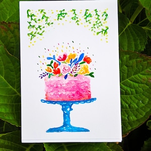 ORIGINELE aquarel handgeschilderde notitiekaart | briefkaartgrootte | Bloementaart