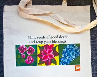 Linen tote bag | Plant Seeds of Good Deeds and Reap Your Blessings