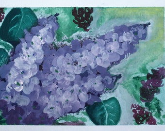 ORIGINAL watercolor hand-painted note card | postcard size | Lilacs