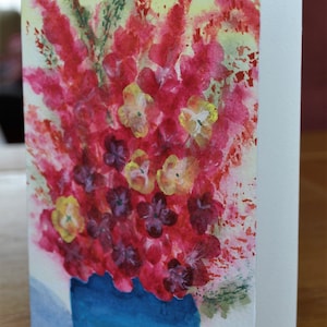 ORIGINELE aquarel handgeschilderde notitiekaart | briefkaartgrootte | Pot van Bloemen