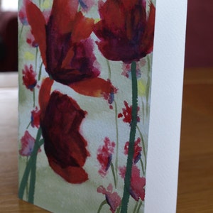 ORIGINELE aquarel handgeschilderde notitiekaart | briefkaartgrootte | Rode bloemen