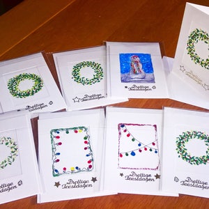 Set di 8 cartoline natalizie in lingua olandese dipinte a mano vuote all'interno / Prettige Feestdagen