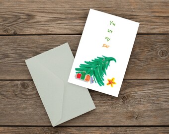 Christmas card, Printable Card, You are My Star, Instant download | Marker illustration | 4x6 | 5x7