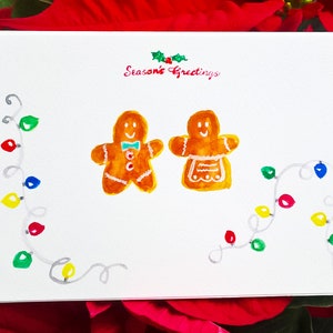 ORIGINELE aquarel met de hand geschilderde kerstkaart | Seizoensgroeten | peperkoek man + vrouw | leeg binnen