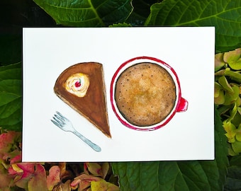 ORIGINAL watercolor hand-painted note card | postcard size | Coffee + Cake