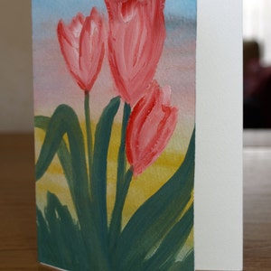 ORIGINELE aquarel handgeschilderde notitiekaart | briefkaartgrootte | Tulpen