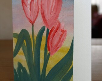 ORIGINAL watercolor hand-painted note card | postcard size | Tulips
