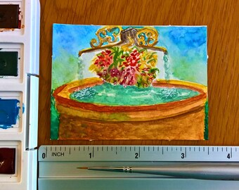 ORIGINAL ACEO watercolor painting | Fountain of Riquewihr