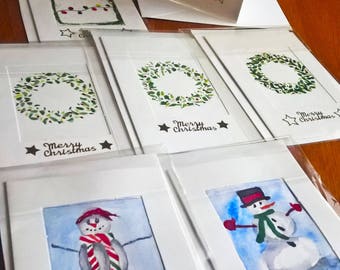 Set of 7 hand-painted Christmas cards blank inside | Merry Christmas