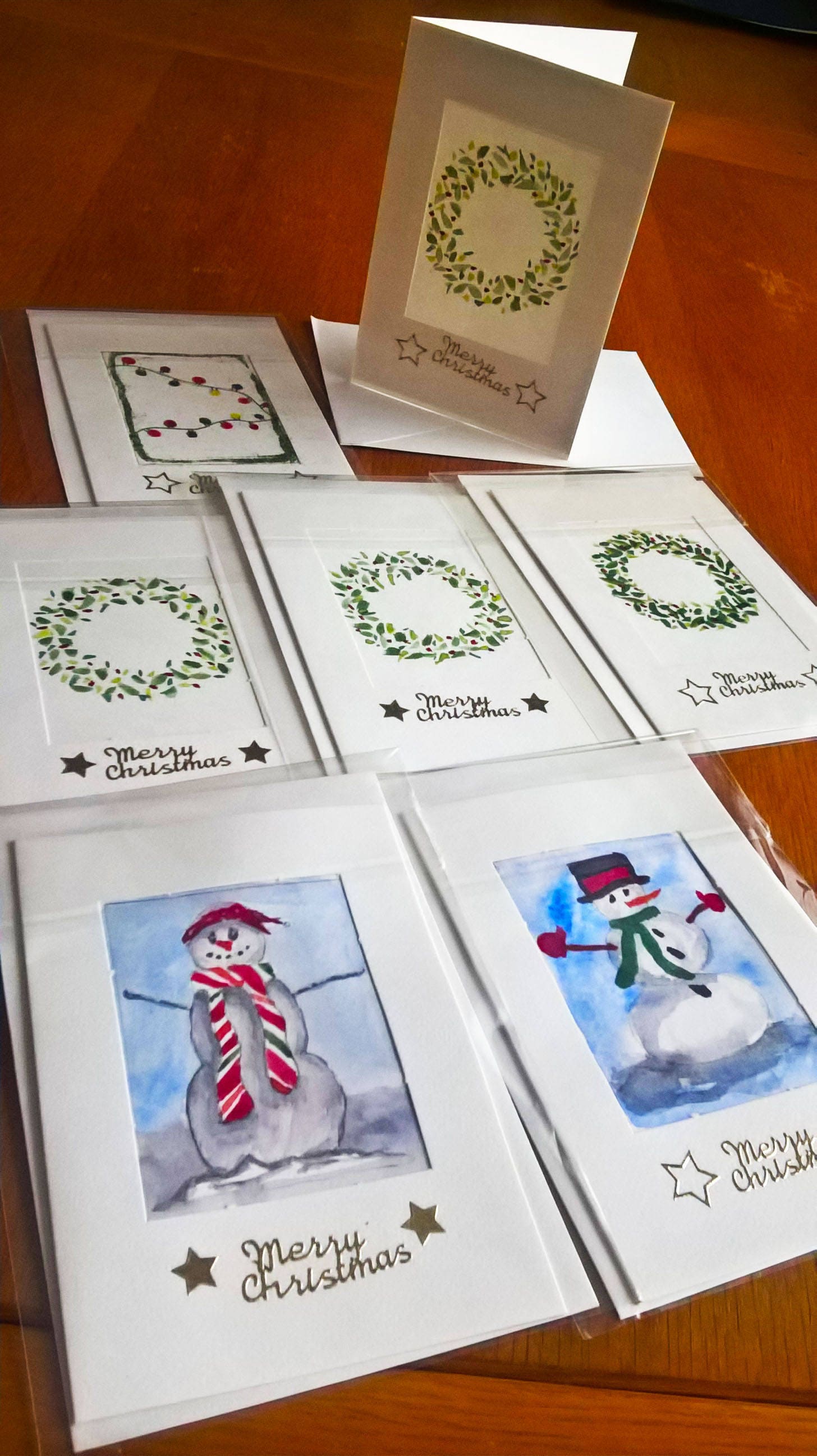 Set of 7 Handpainted Christmas Cards Blank Inside Merry Etsy UK
