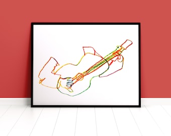 Printable Wall Art | The Guitar Player | Instant Download | Blind Contour Drawing | 7x5, 10x8, A3, A4