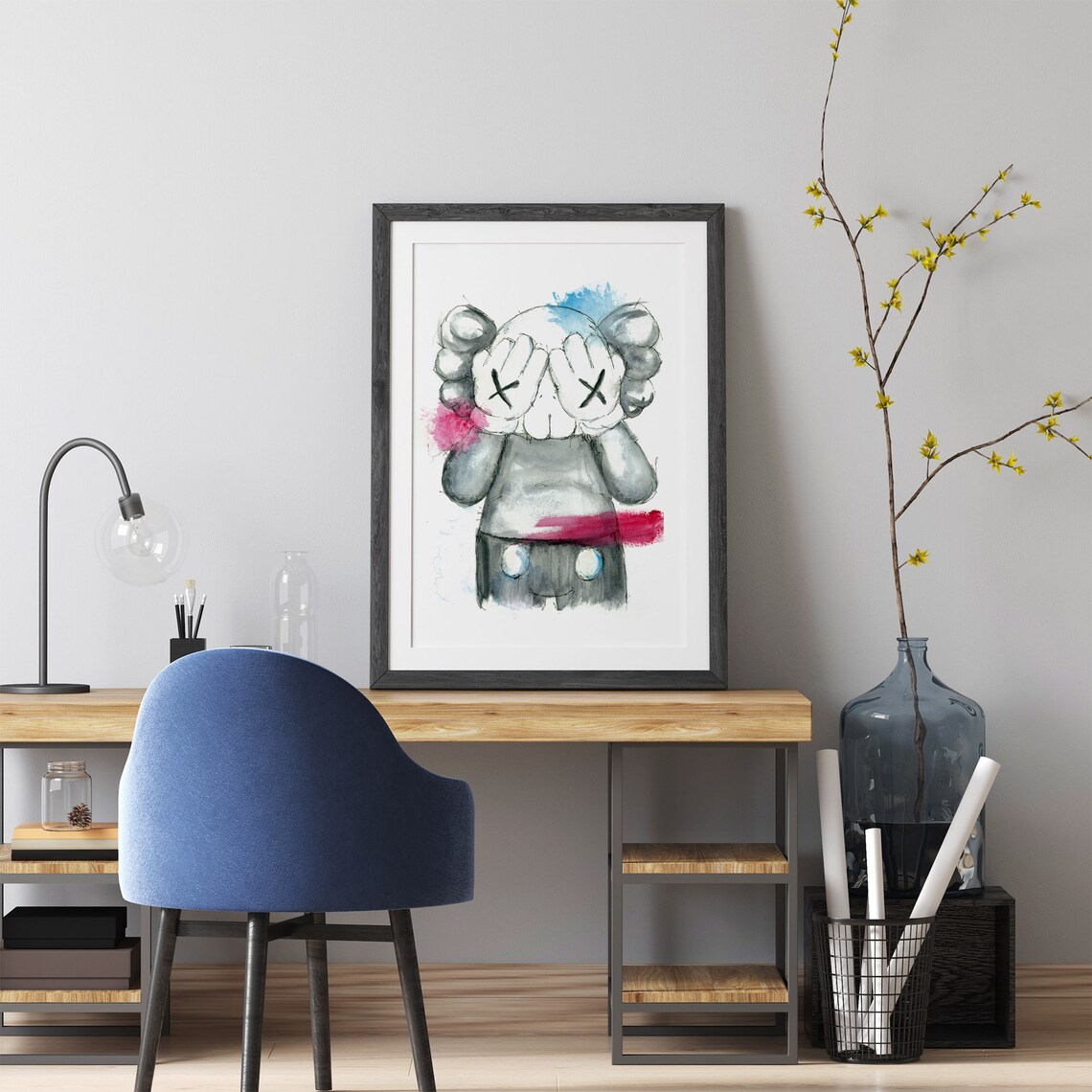 Set of 3 KAWS Prints Original Watercolor Art Prints Kaws Etsy