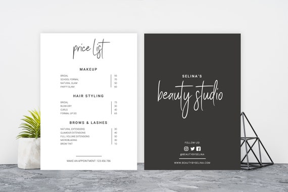 Diy Price List Template Editable Beauty Salon Price List Etsy