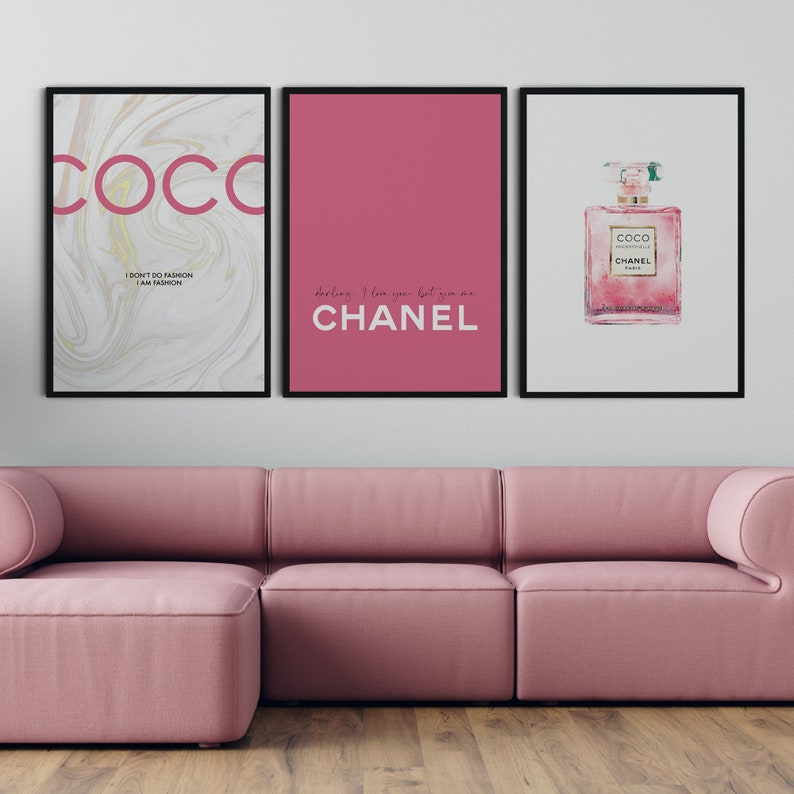 Printable Pink Chanel Wall Art Set of 3 Coco Chanel Quote