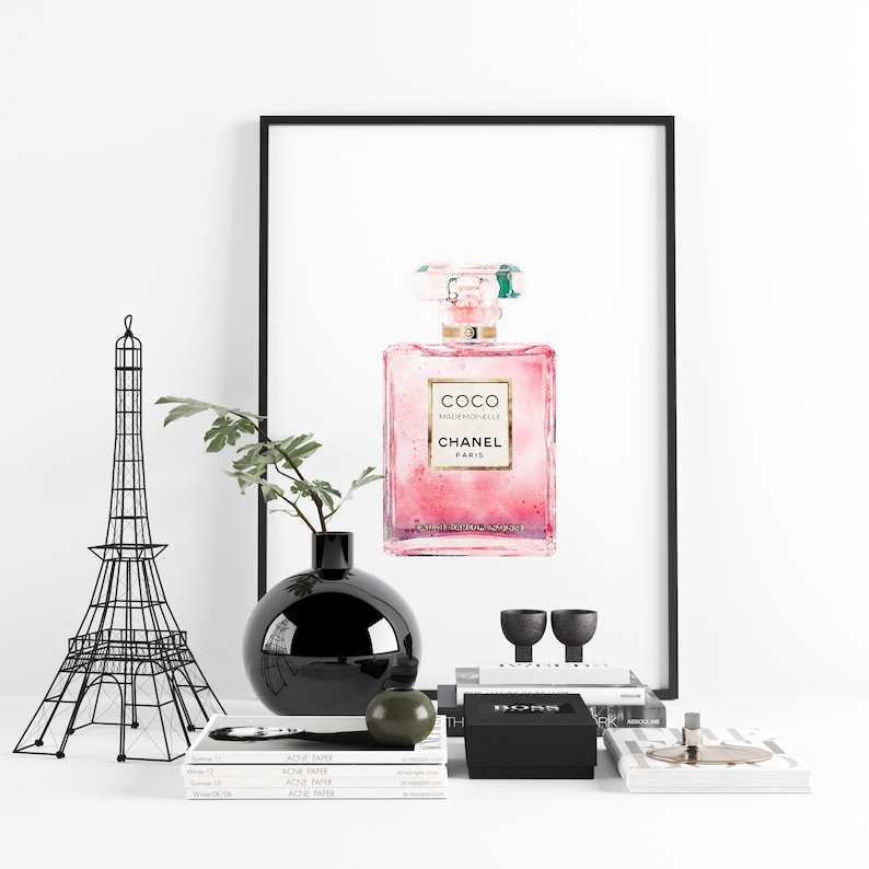 Chanel Wall Art Pink Perfume Watercolor Coco Chanel Fashion Etsy