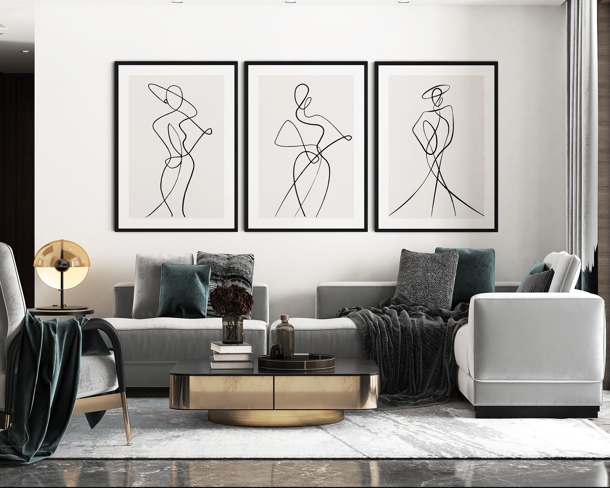 Line Art Prints Set of 3 Line Art Printable Posters Woman Etsy