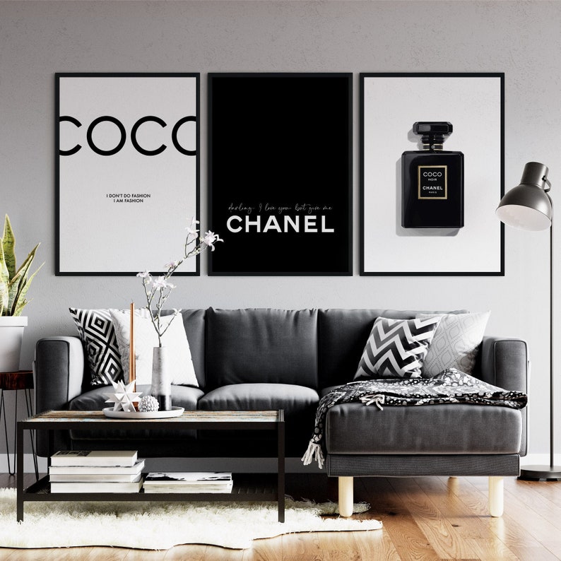 Chanel Print Set of 3 Printable Digital Download Black and | Etsy