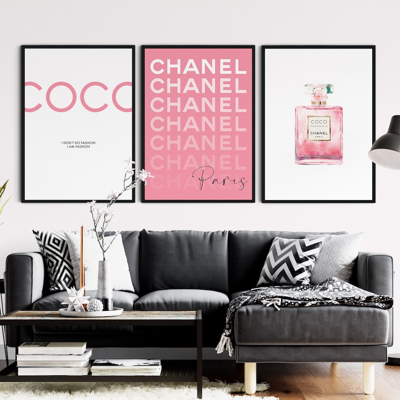 Set of 3 Chanel Wall Art Pink Chanel Wall Art Printable Etsy