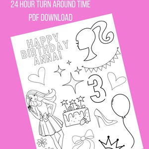 Customized Barbie Coloring Page / Barbie Birthday Favors / Barbie ...