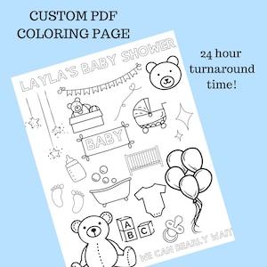 Customized Bear Baby Shower Coloring Page / Customizes Bear Birthday Coloring Page