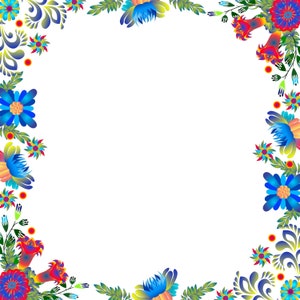 File di download immediato della cornice per cartoline in stile Petrykivka, arte floreale tradizionale ucraina stampabile