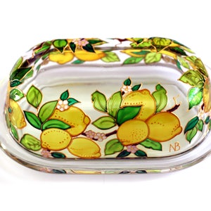 Hand Painted Butter Dish Stain Glass Butter holder Covered Butter Dish Kitchen Container Italian Style Tray With Lid Mediterranean image 2