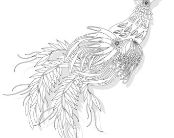 Instant download coloring pages in Ukrainian traditional style, Petrykivka decorative art coloring pages, Phoenix coloring, spring bird