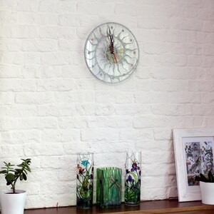 Modern stain glass clock Skeleton wall clock Hand paint glass clock Fossil Ammonite decor Designer loft clock Kitchen glass clock image 5