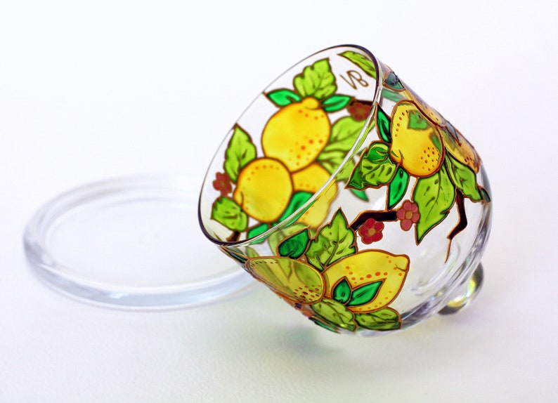 Hand painted Lemon holder Stain glass Butter server Glass Etsy