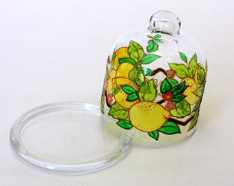 Hand painted Lemon holder - Stain glass Butter server - Glass cloche - Kitchen container - Italian style tray -Lemon container-Mediterranean