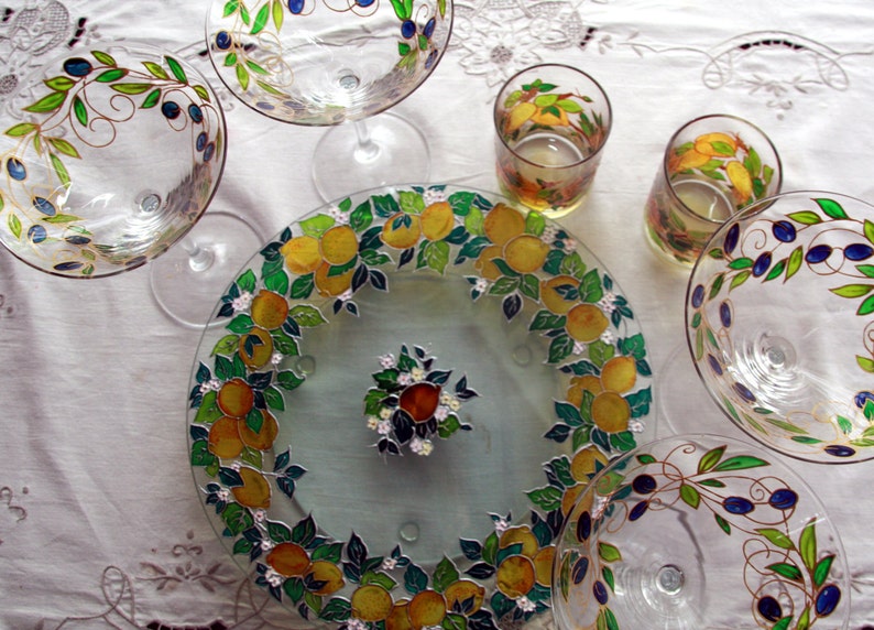 Hand Painted Cake Stand Stained Glass Cake Plate Swivel Etsy