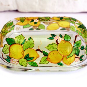 Hand Painted Butter Dish Stain Glass Butter holder Covered Butter Dish Kitchen Container Italian Style Tray With Lid Mediterranean image 3