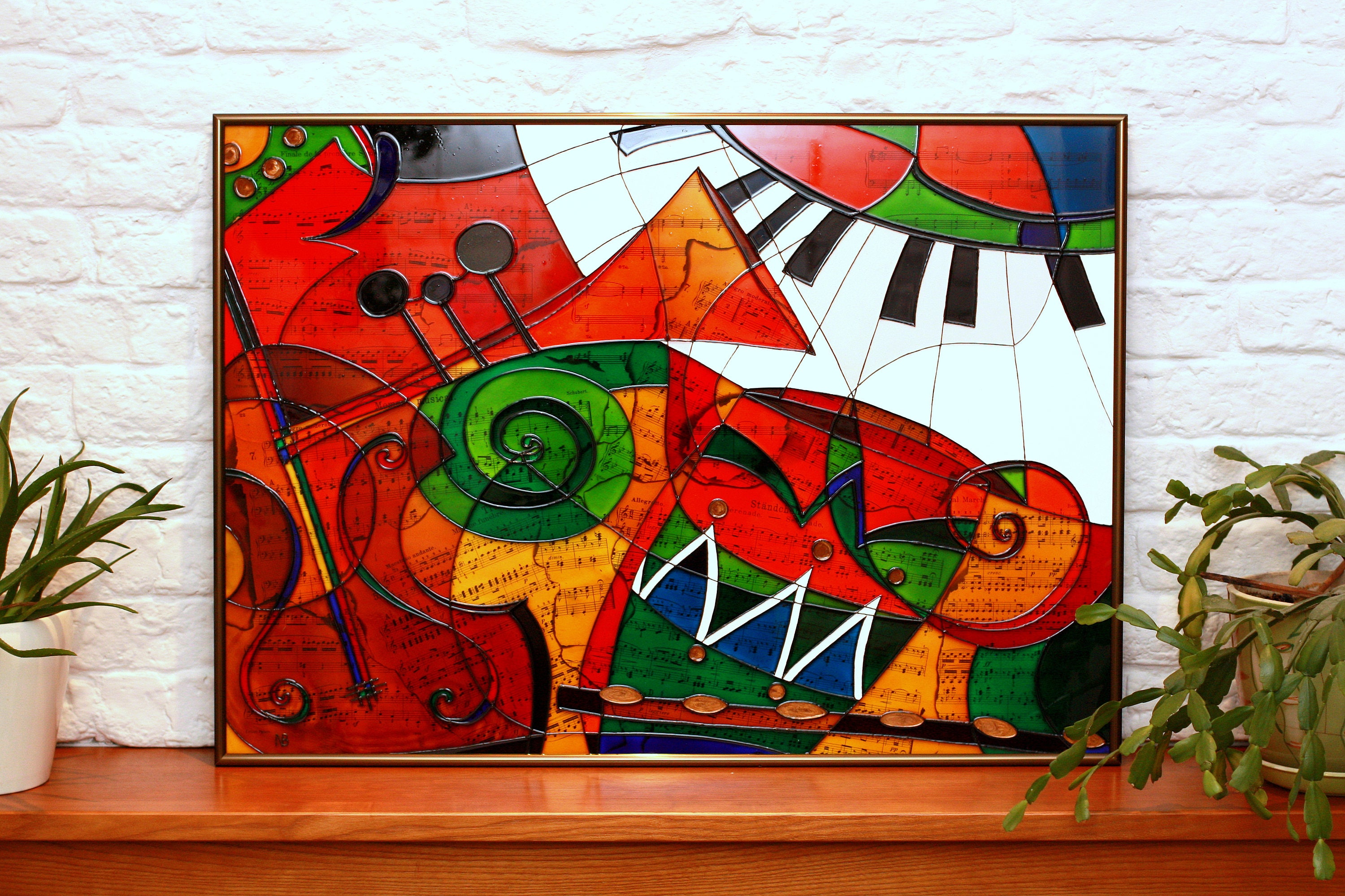 Abstract painting on glass Original stain glass panel Etsy