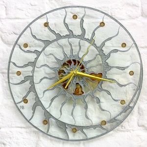 Large Modern stain glass clock. Big Skeleton wall clock. Hand paint glass clock. Fossil Ammonite decor. Designer loft clock. Spiral design image 3