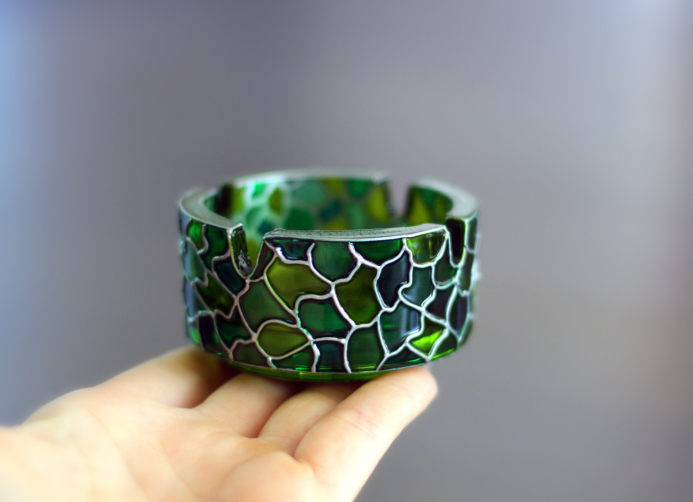 Small Green Ashtray, Pocket Size Hand Painted Ashtray